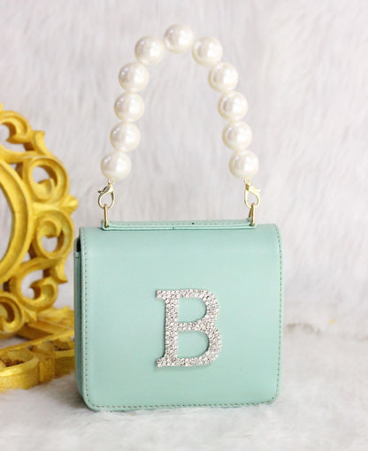 MINI waist bag with pearl handle & INITIAL customization - LIGHT BLUE