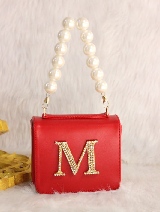 MINI waist bag with pearl handle & INITIAL customization - RED