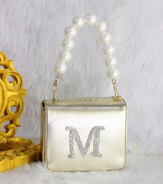 MINI waist bag with pearl handle & INITIAL customization - GOLDEN