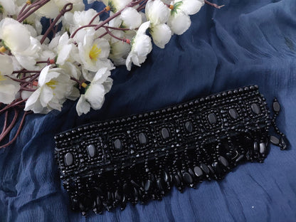 Black pearl work waistbelt with bead work