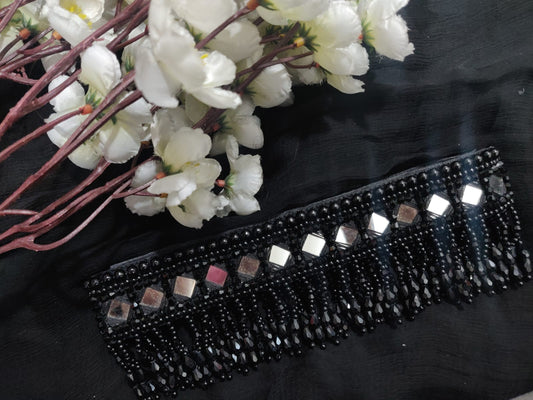 Black single line mirror work waistbelt with bead work