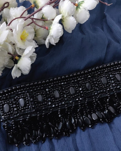 Black pearl work waistbelt with bead work