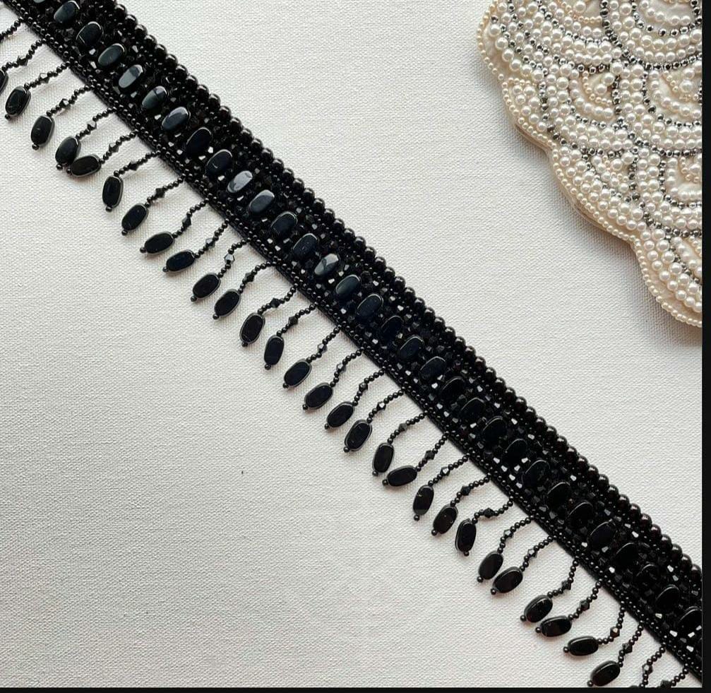 Black pearl work waistbelt with bead work