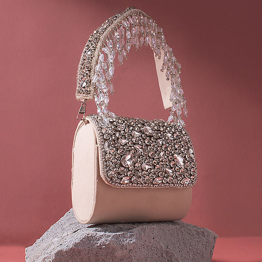 Designer Mini Flap Clutch With Heavy Stone Work