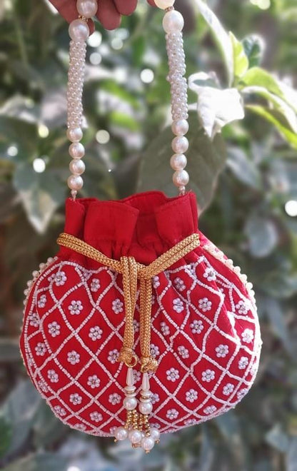 Round potli with beadwork