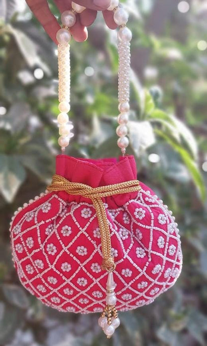 Round potli with beadwork