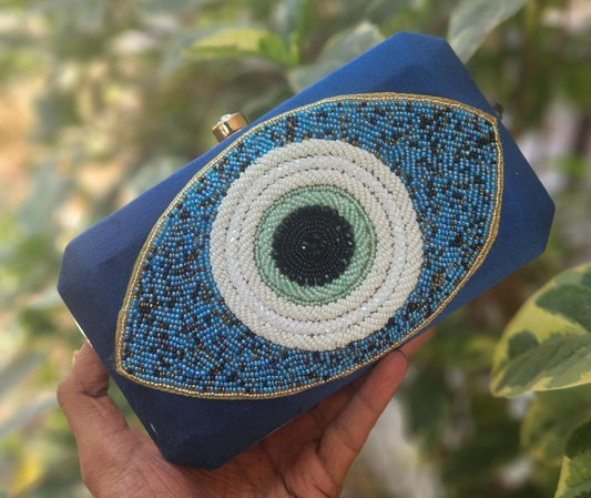 Bead handwork evil eye box clutch