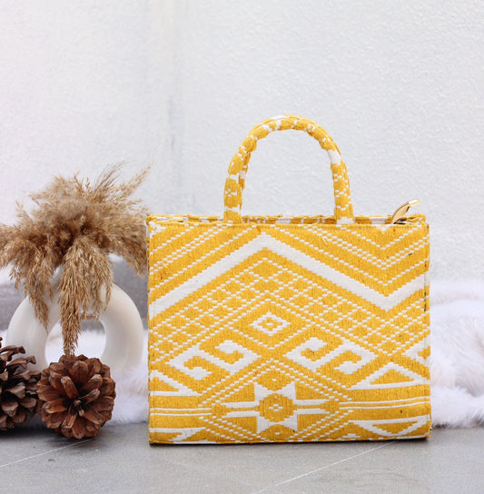 Glazing sun yellow medium sized boho tote bag