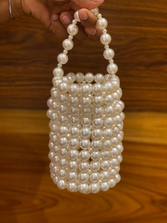 White pearl bucket potli bag