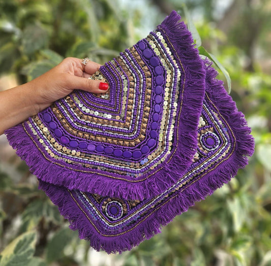 Lavender love jute boho bag with fringes